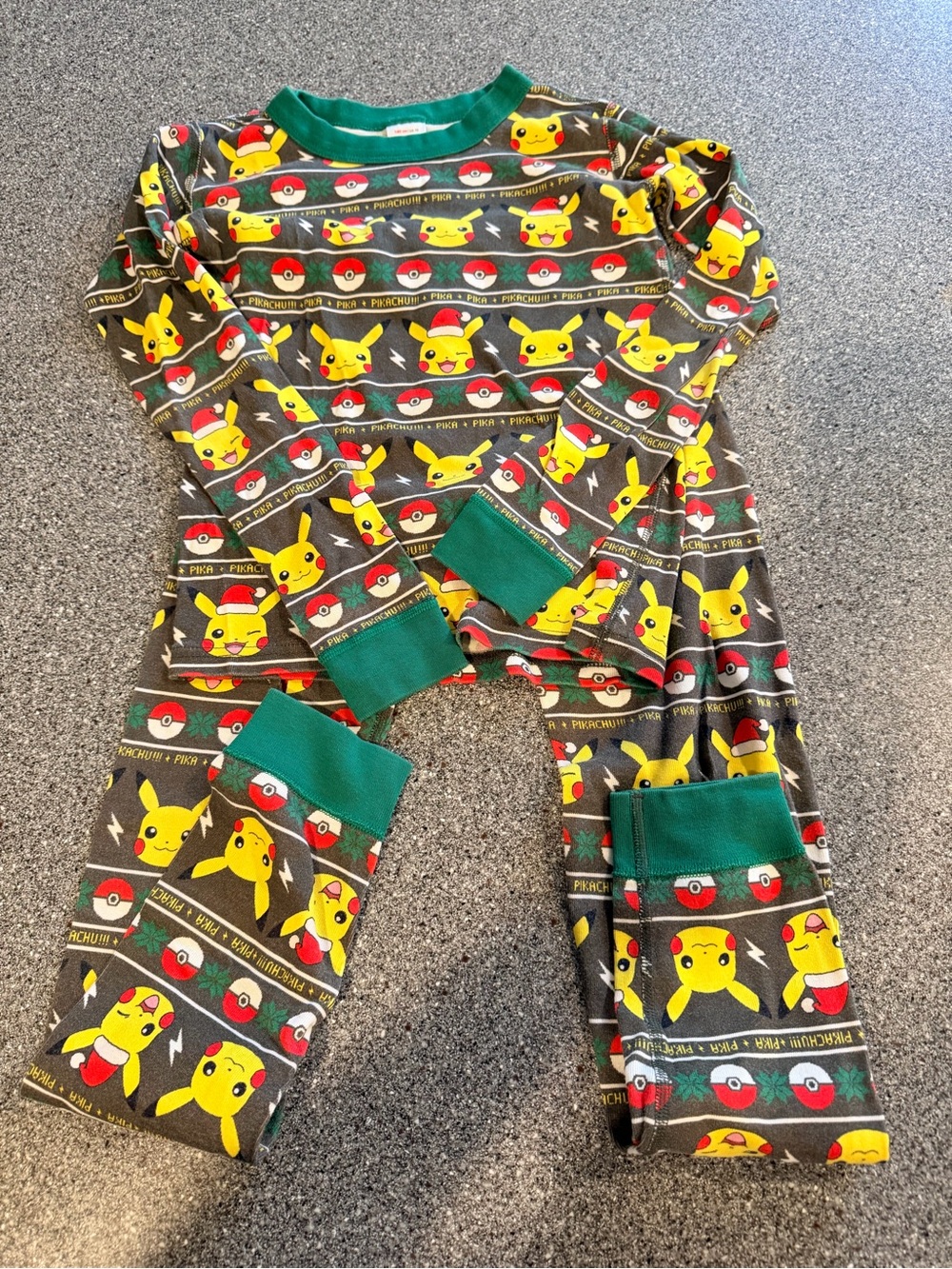 Pokemon Yellow Pikachu Pattern Pajama Set with Green Trim